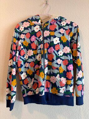 Hanna Andersson Floral Sherpa Zip Hoodie 140